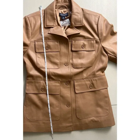 Studio Park x Courtney Khondabi Faux Leather Jacket COFFEE NWOT SIZE XS - Picture 8 of 8